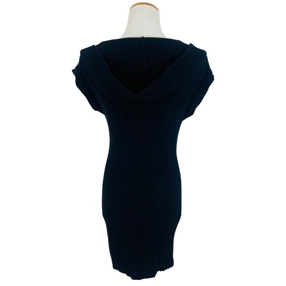 VTG Y2K GUESS Black Ribbed Hooded Mini Dress | 90s Dark Croquette Baddie Indie M - Picture 8 of 16